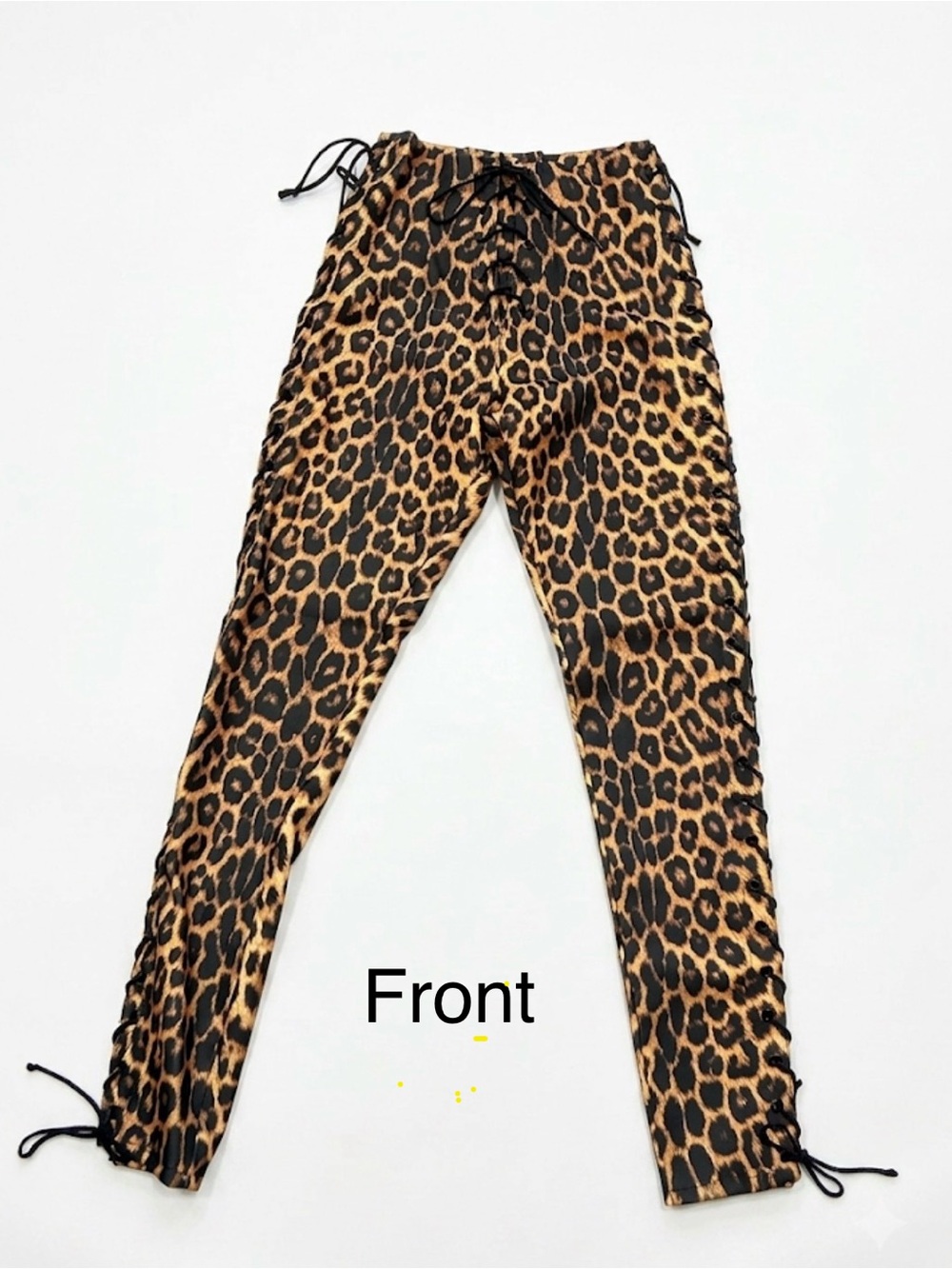 VTG Frederick's of Hollywood Leopard Print Pants Lace Up Sides Front Size 3 USA